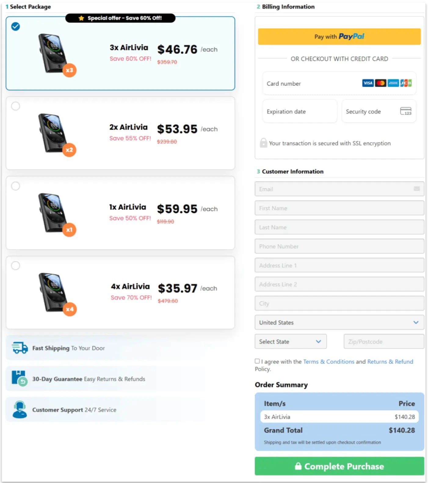 AirLivia secure checkout page